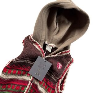 Deux par Deux Knit Hooded Vest Kids 3 Brown Red New Fair Isle Cotton Sweater
